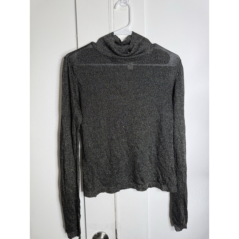 Hesperios Metallic Lurex Knit Top Black Silver Shimmer Stretch Long Sleeve